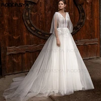 lace top a line weddding dress sexy v neck robe de mariage appliued bow ribbons floor length 2020 bridal gowns vestidos de novia