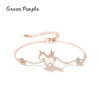 green purple real 925 silver fantasy unicorn bracelet cute shell zirconia design bracelet for women elegant fine jewelry gift