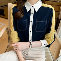 splicing button casual chiffon women shirts long sleeve 2021 autumn new stitching korean version women blouses shirt top 306c