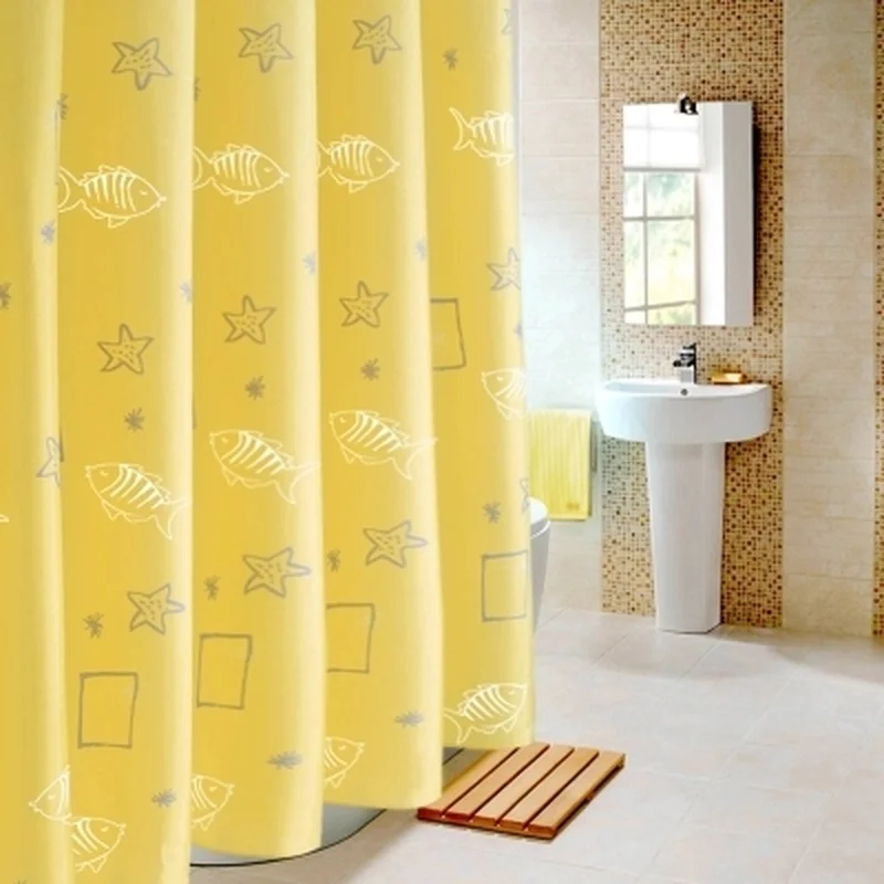 

Yellow Cute Cartoon Fish Starfish Waterproof Mildew Shower Curtain Toilet Partition Curtain Bathroom Curtain with Hooks