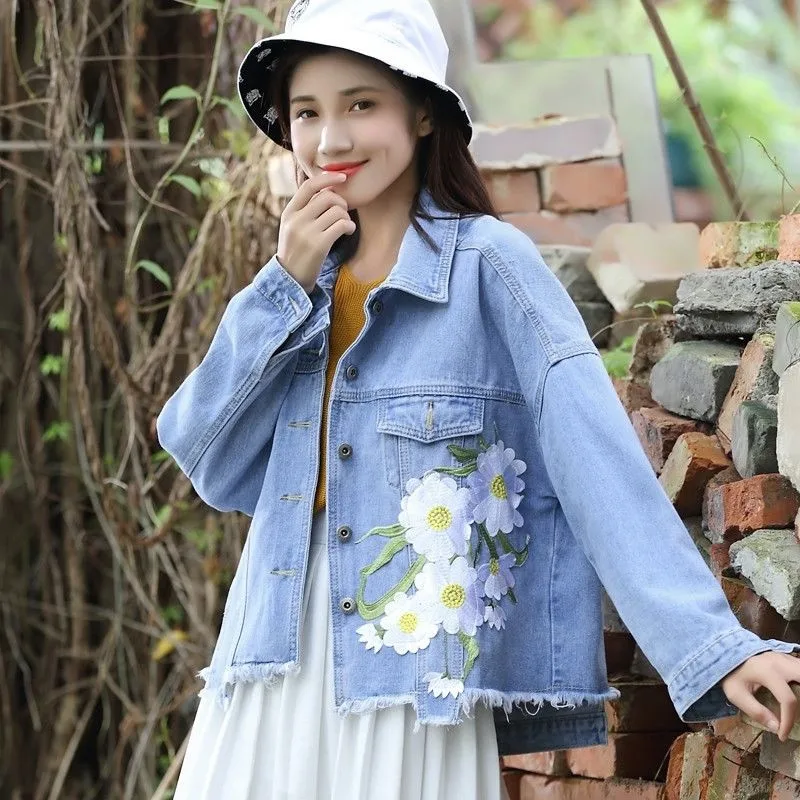 Светильник синий желтый Цветочный джинсовая куртка для женщин повседневная