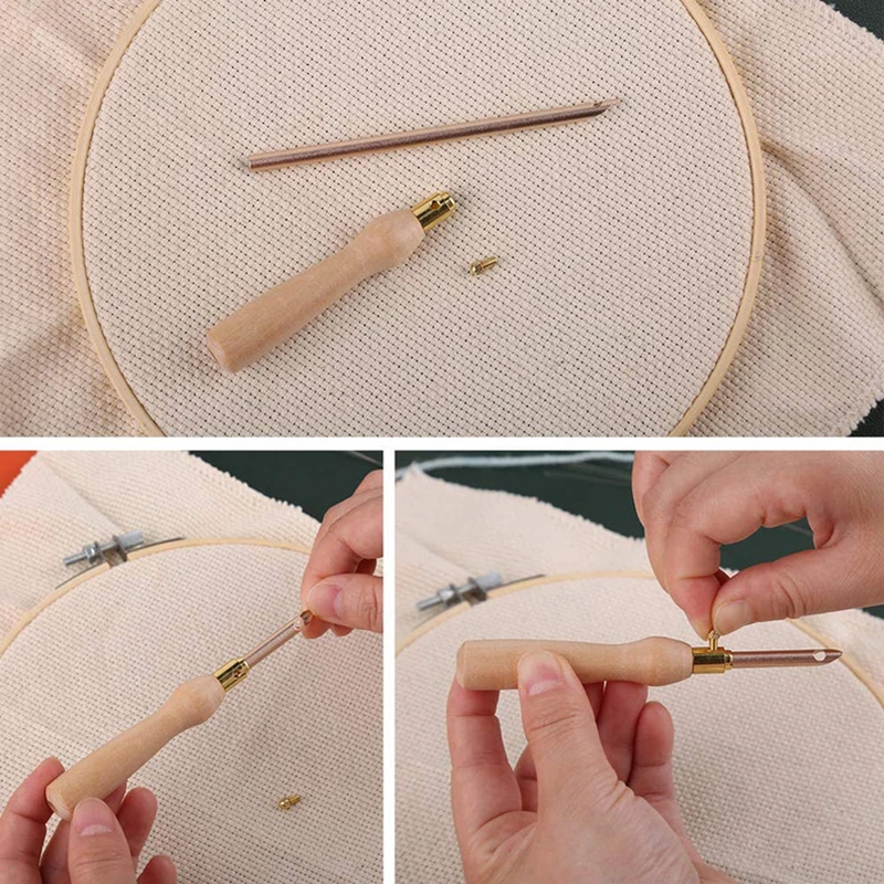 

Wooden Handle Embroidery for DIY Craft Stitching Pen Adjustable Embroidery Punch Needle Weaving Tools Sewing Accessories New