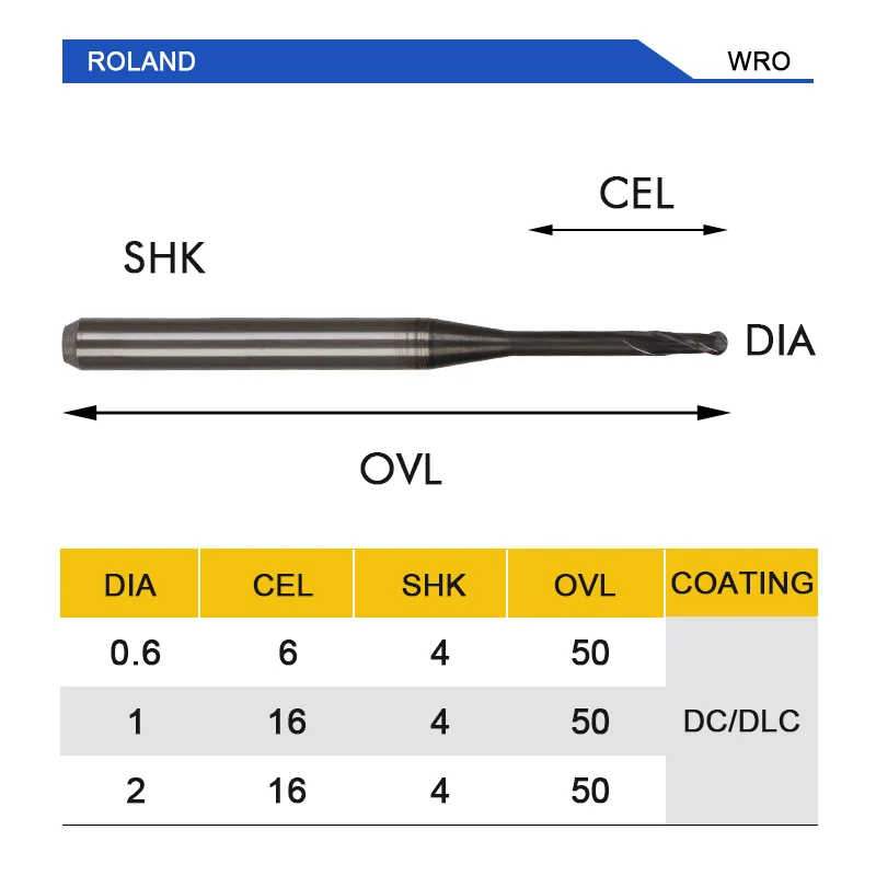 UCHEER 1pcs/set cad cam dental burs Roland Milling Cutter DLC Coating for milling Zirconia Block Available  0.6mm, 1.0mm, 2.0mm images - 6