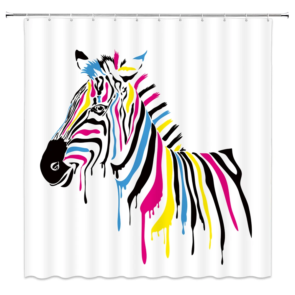 

Animal Zebra Shower Curtains Color Paint Creative Horse Bathroom Decor Home Bath Bathtub Waterproof Polyester Curtain Set