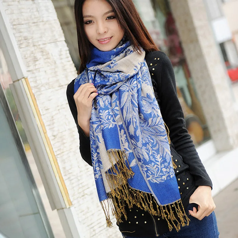 Осенне зимняя шаль в этническом стиле женский жаккардовый хлопковый и льняной