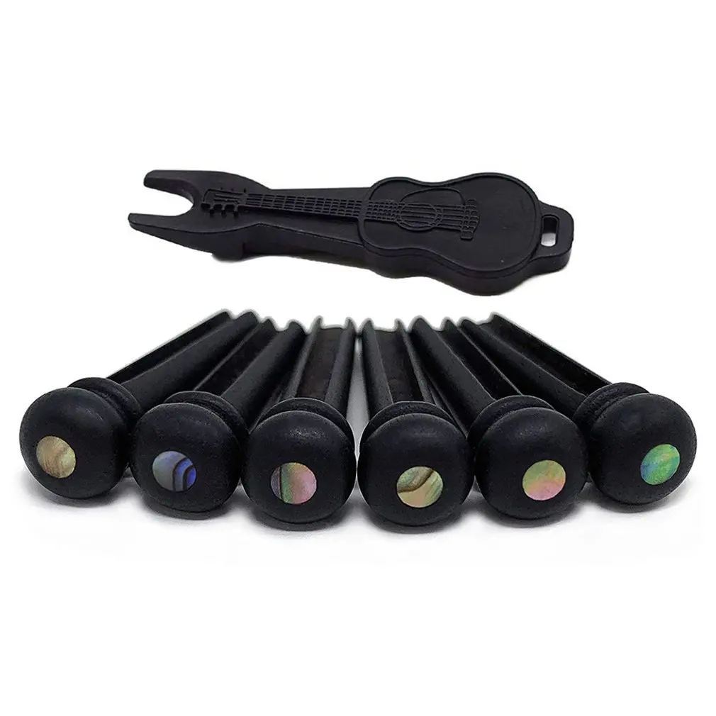 

6 Acoustic Guitar Ebony Bridge Pins With Abalone Dot and Brass Circle skirt