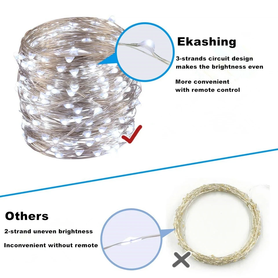 Silver/Copper Wire LED Fairy string lights With Remote Control and power adapter for Christmas wedding decoration twinkle | Лампы и