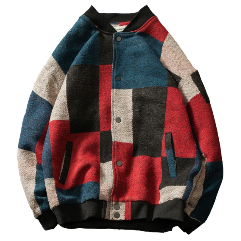 

Autumn Men Harajuku Plaid Bomber Jackets 2021 Mens Japanese Streetwear Windbreaker Korean Fashions Baseball Jackets Size M-5xl