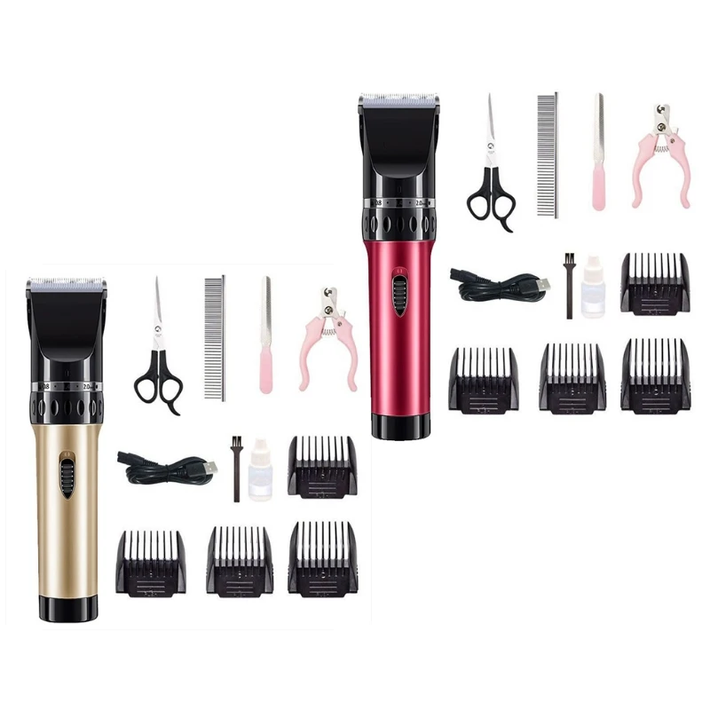 

Rechargeable Trimmer Cordless Pet Grooming Set Professional Comb Guides Scissors