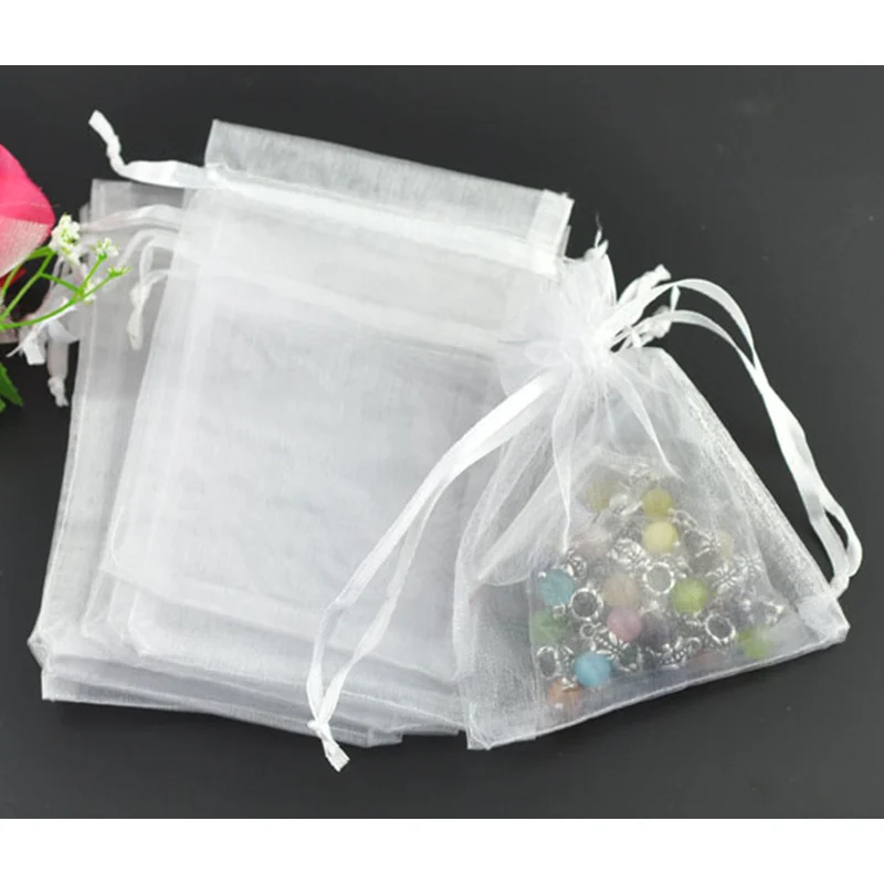 

5pcs White Black Organza Pouches Bags 9x7cm Wedding Party Gift Candy Drawstring Bag For Jewelry Earring Rings Display Packaging