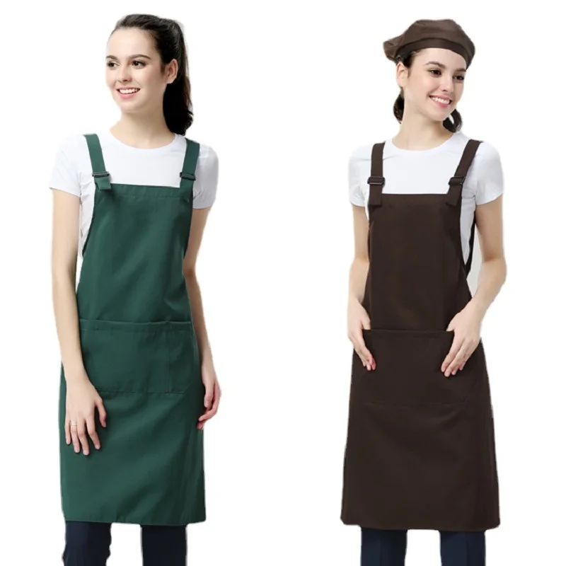 High quality solid color with pocket apron fashion cotton waterproof and oil-proof kitchen garden overalls