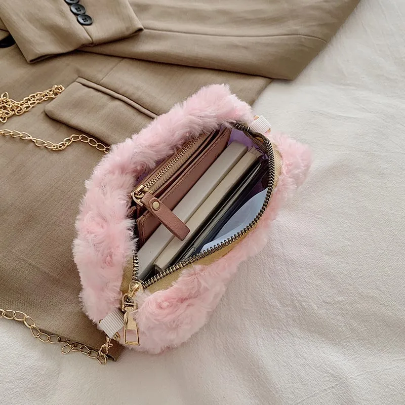 

2021 Winter New Women's Single Shoulder Bag Simple And Versatile Small Square Bags For Girls Fashion Plush Chain Messenger Bag