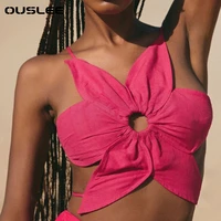 ouslee women summer beach flower shape backless sexy tops club outfits off shoulder cut out camis mini cute y2k crop tops street