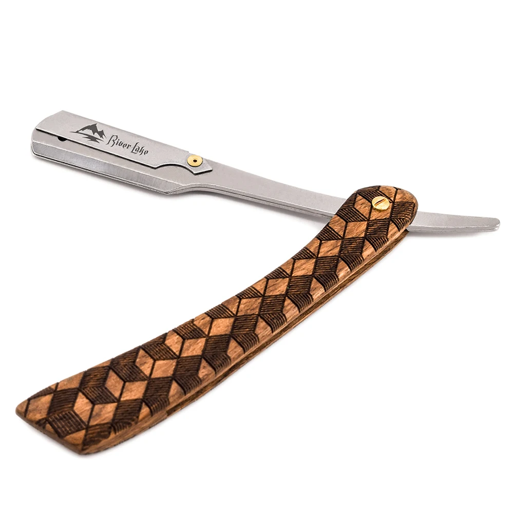 Straight Razor Blade Folding Shaving Knife Replacement  Wood Handle Male  Razor With Barber Shaving