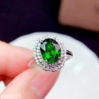 kjjeaxcmy fine jewelry 925 sterling silver inlaid natural diopside women exquisite noble oval adjustable gem ring support detect