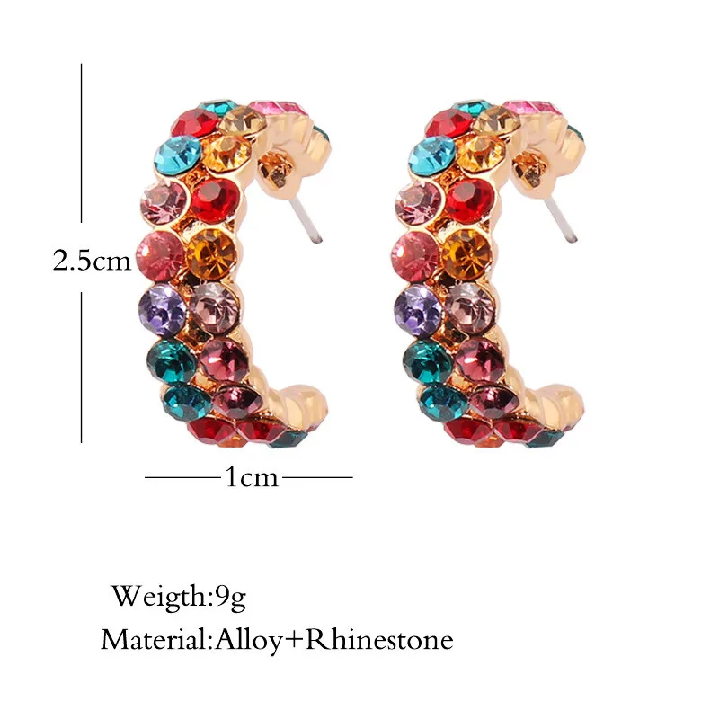 

Bohemia White Rhinestones Colorful Crystal Round Half Circle Hoop Earrings For Girl Alloy Gold Jewelry