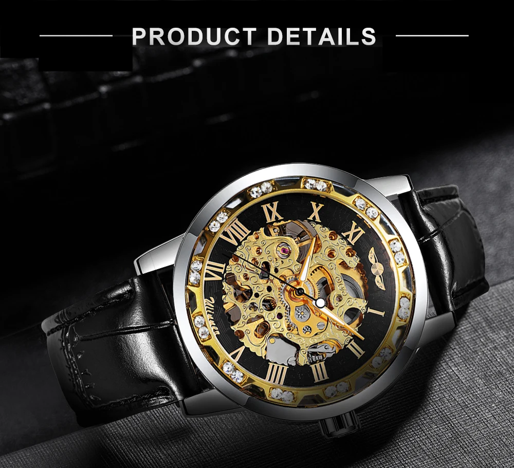 WINNER королевские золотые часы с римскими цифрами мужские механические скелетом