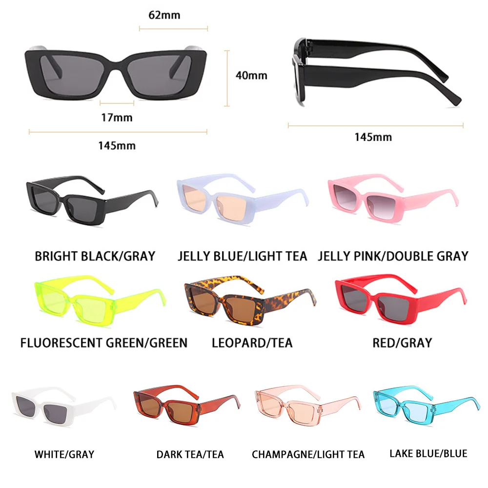 

2021 Fashion Small Rectangle Sunglasses Women Vintage Jelly Blue Pink Eyewear Trending Men Colorful Sun Glasses Shades UV400