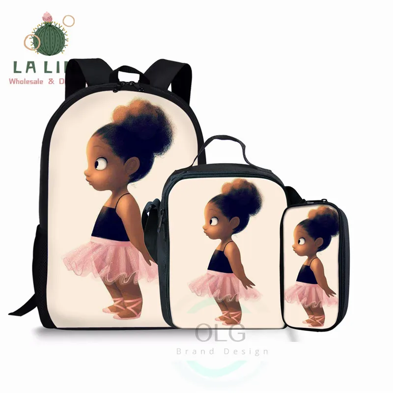 Комплект школьных сумок для девочек Мультяшные черные сумки книг 16 дюймов в