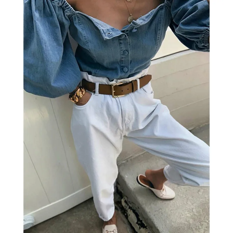 

Sexy Womens Off Shoulder Short Lantern Sleeve Tops Blouse