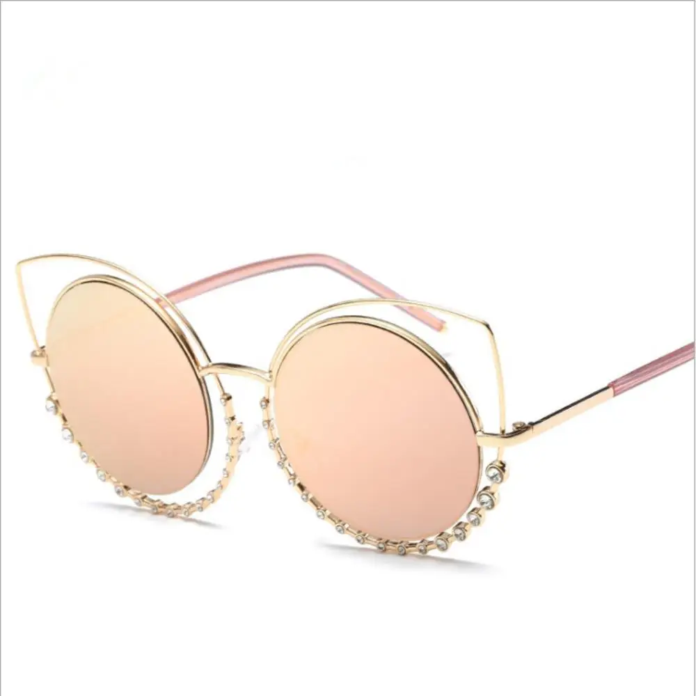 

2020 New Fashion Women's Metal Sunglasses Diamond Double Ring Cat Eye Glasses European And American Personality