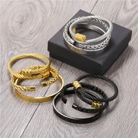 3pcsset gold silver color stainless steel braided bracelet roman numeral dark punk heavy metal bracelet for men women gift