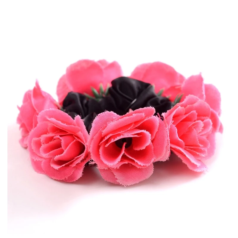 Резинка для волос женская тканевая эластичная заколка с цветами розы круглым