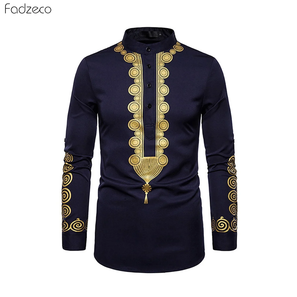 Fadzeco Африканская рабочая одежда Дашики новинка 2019 Мужская футболка с воротником