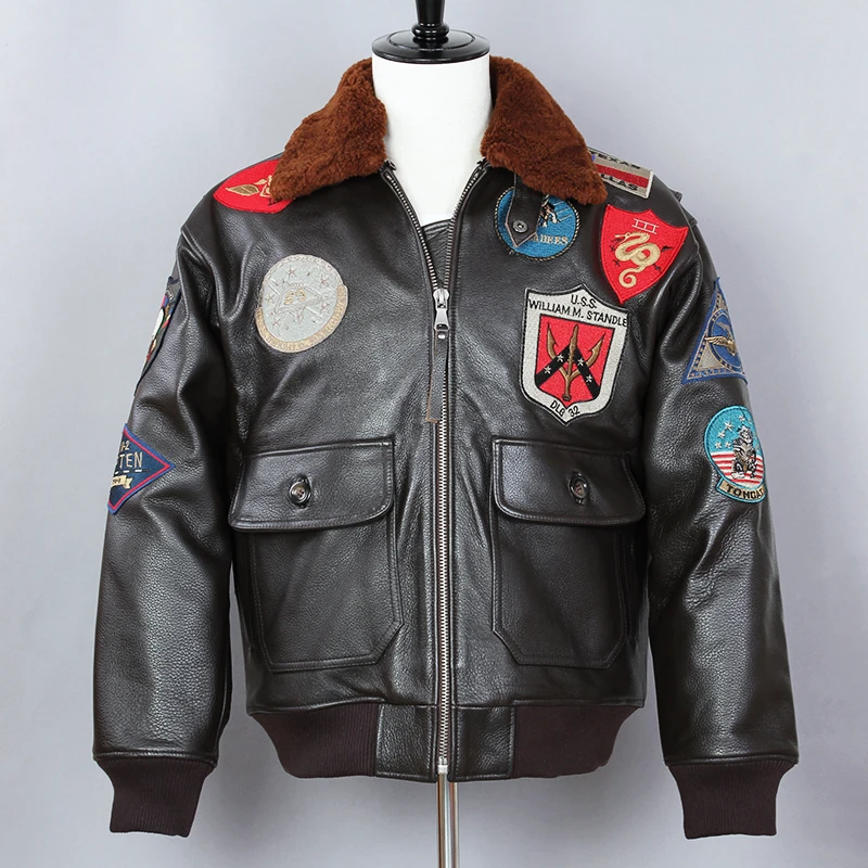 

Fashion AVIREX FLY Air Force Flight Jacket Genuine Leather Jacket Men Cowskin Bomber Jacket Men G1 Real Leather Winter Coat Male