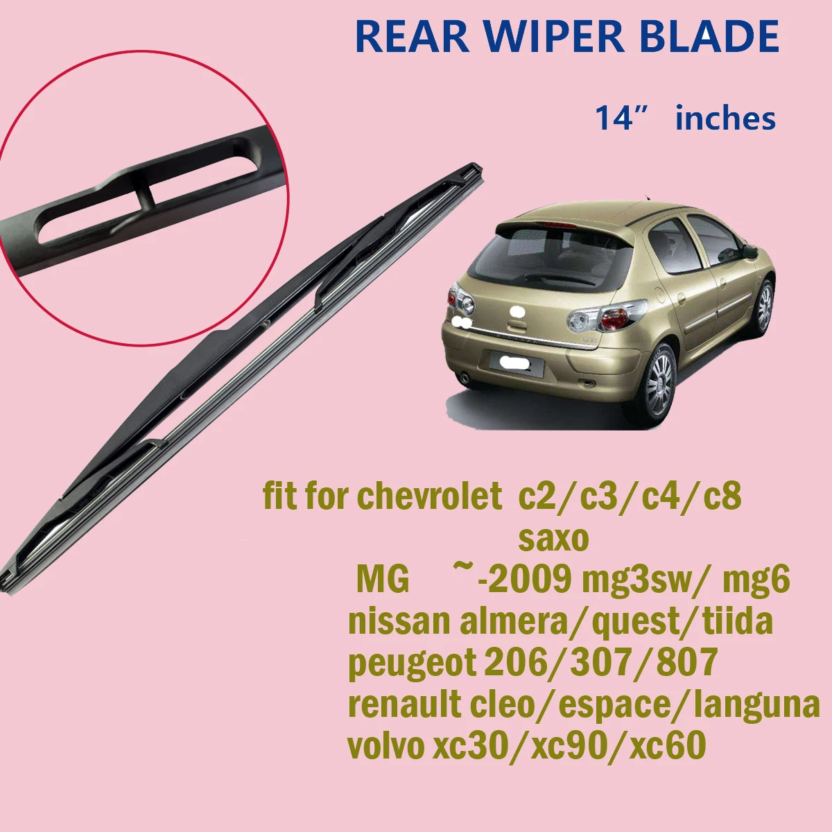 

1PC Car Rear Wiper Blade 14" Fit For Chevrolet C2/C3/C4/C8 saxo Windscreen Windshield Hybrid Auto Wipers Accessories YC102012