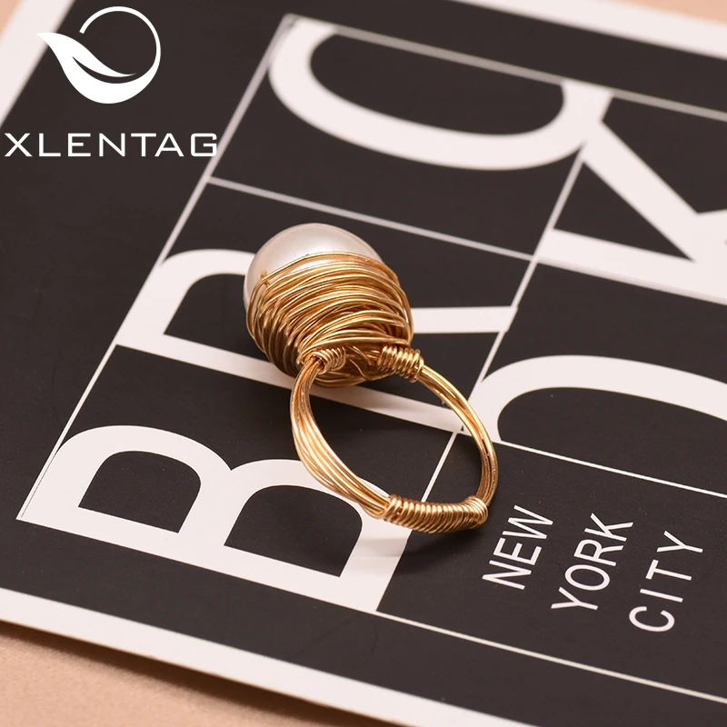 XlentAg Настоящее пресноводное белое жемчужное модное кольцо для девочек женские
