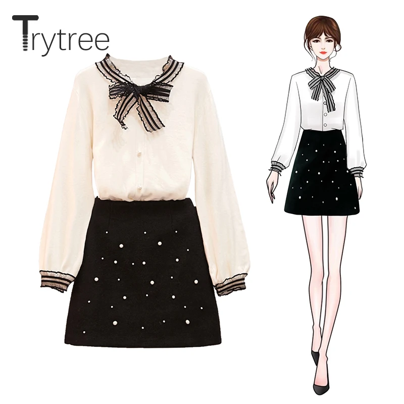 Trytree осенне-зимний комплект из двух предметов Повседневный вязаный свитер с