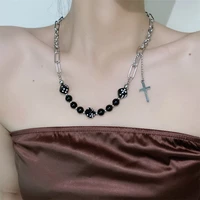 u magical punk asymmetry chunky chain cross metal cross pendant necklace for women cube black dice beaded necklace jewelry