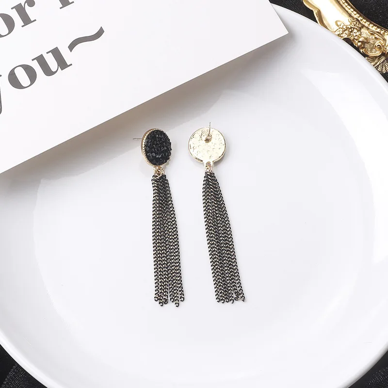 Длинные висячие серьги с цепочкой и кисточками золотой цветной Maxi Висячие