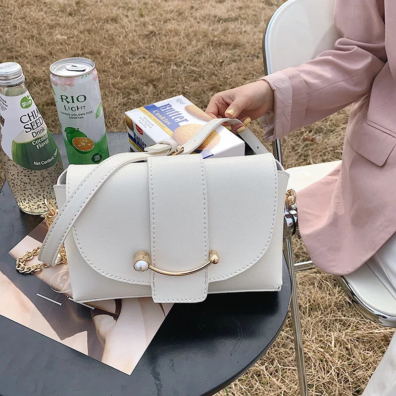 

Womens Handbags Spring New Cover Style Smile Face Long Square Fashion Pearl Decoration Shoulder Bag Purses