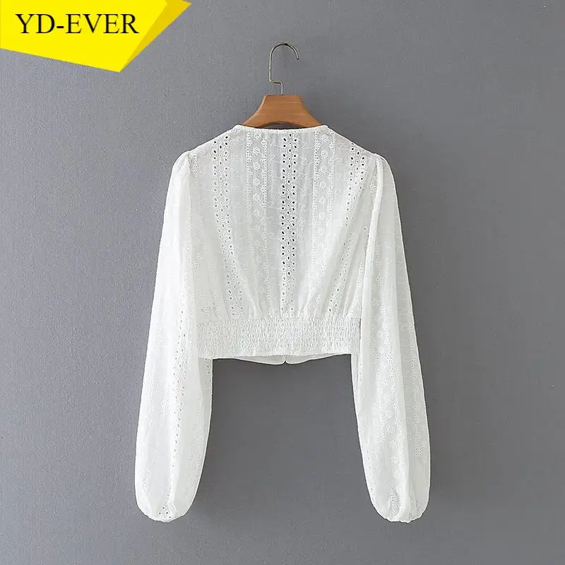 Женская Ретро-блузка с вышивкой романтичная короткая рубашка длинным рукавом