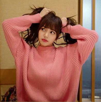 Вязаные женские свитера kpop в Корейском стиле знаменитостей розовые пуловеры