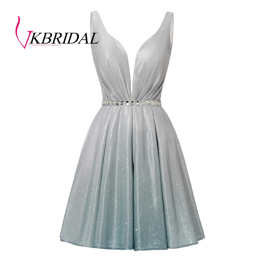 Вечернее платье VKBRIDAL блестящее с v образным вырезом и открытой спиной