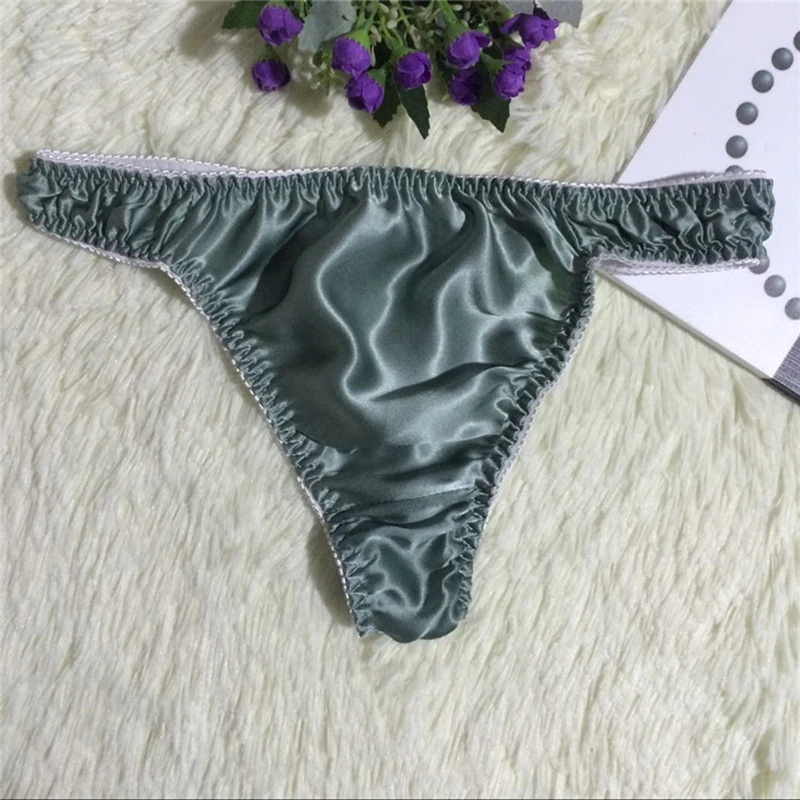 Мужские шелковые трусы сексуальные мягкие стринги удобные однотонного цвета