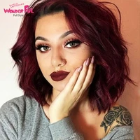 wonderful bob wig short curly wig brazilian human hair wigs for black women short curly wave wig lace wig red color 150 density