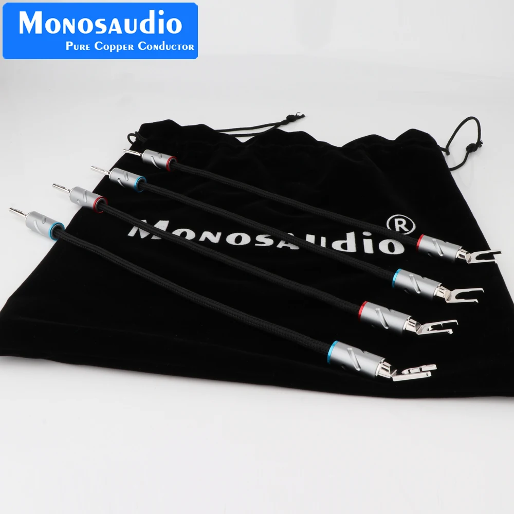 

Monosaudio Eclipse series 100% Pure Silver Speaker Jumper Cable Hi-end Silver Bridge Wire With Y Spade/Banana Plug Connector