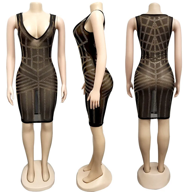 Женское сексуальное Клубное платье летнее прозрачное Сетчатое облегающее без