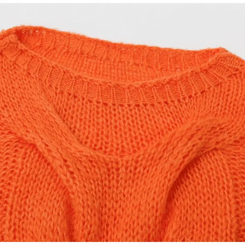Misswim Casual loose mohair women pullover Autumn winter oversized sweater female lantern sleeve orange sweater jumpers mujer