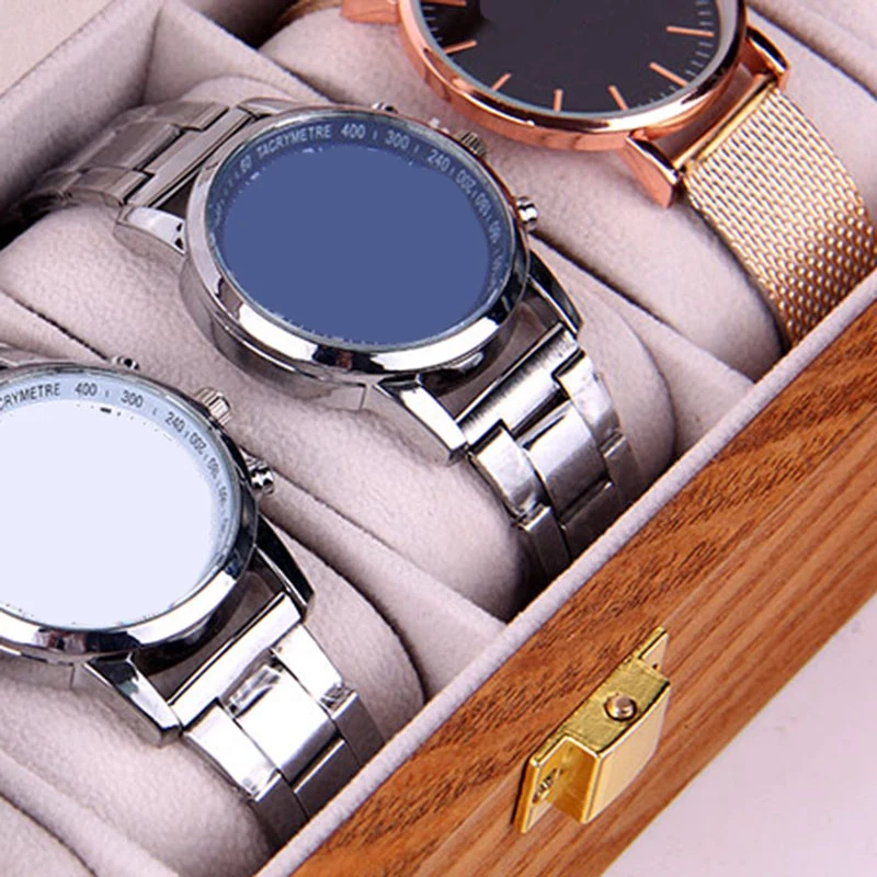 

6 Slots Wooden Watch Display Case, Glass Topped Wooden Display Case