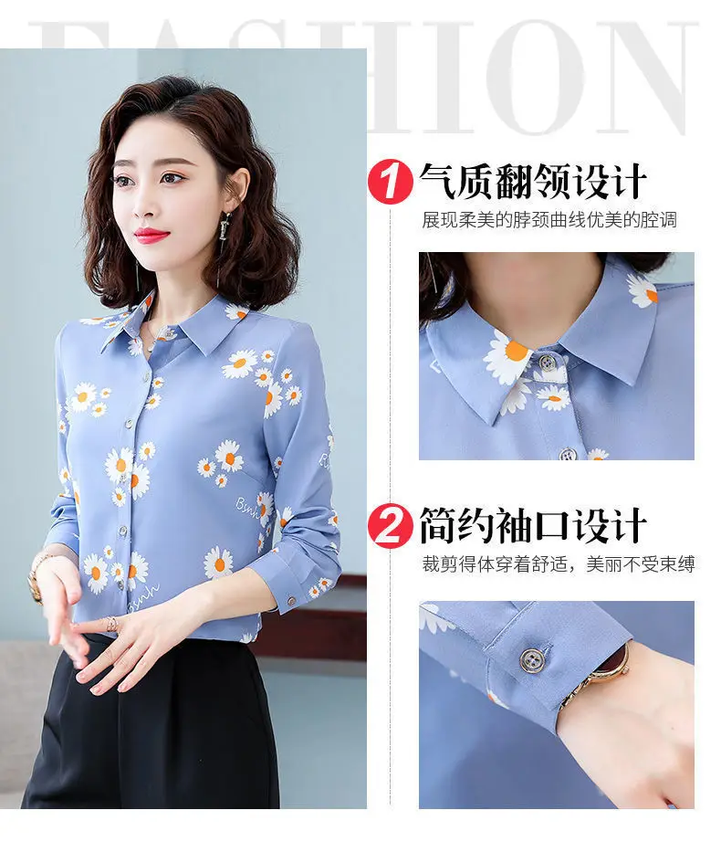 

Spring 2021 Shirt Women's Long-sleeved Print Small Fresh Casual Fashion Shirt Shredded Rip-off Collar Top Womens Sexy Tops