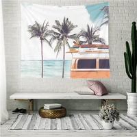 journey car decorative hanging wall tapestry seaside coconut tree print home decor carpet polyester rectangle tapestry