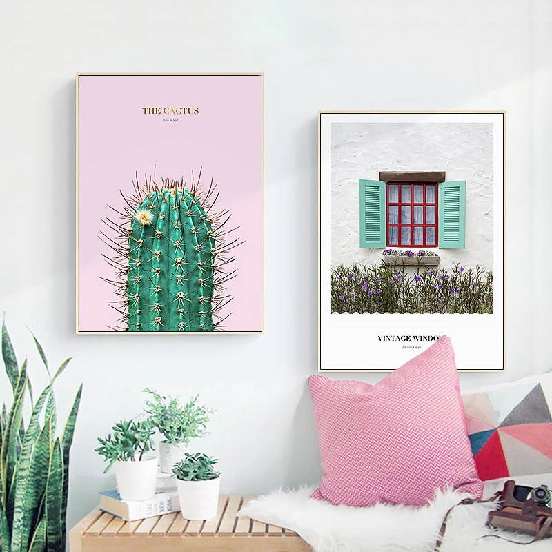 Художественное изображение дома в стиле окна кактуса цветов свежий живой