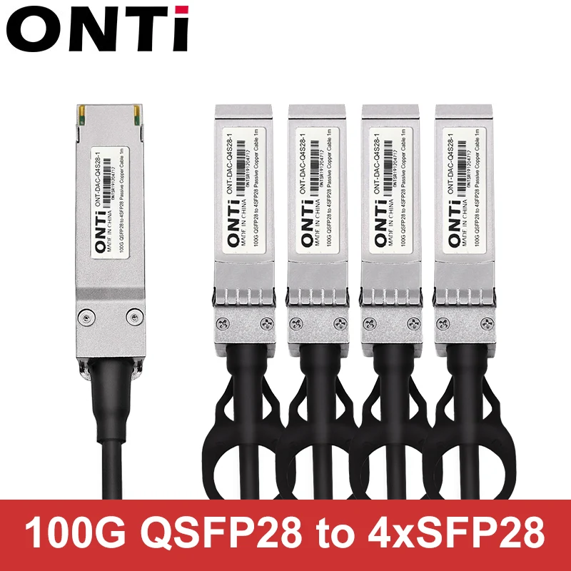 

ONTi 100G QSFP28 to 4xSFP28 DAC Cable 0.5M 1M 2M 3M 5M Passive Direct Attach Copper Twinax Cable