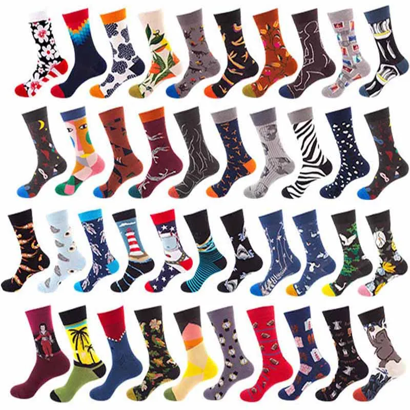 1 пара мужские носки из чесаного хлопка с персонажами мультфильмов животных