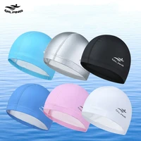 pu swimming cap silicone women men waterproof plus size colorful adult long hair sports high elastic adults swim pool beach hat
